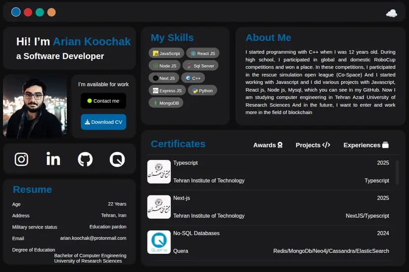 single page personal website